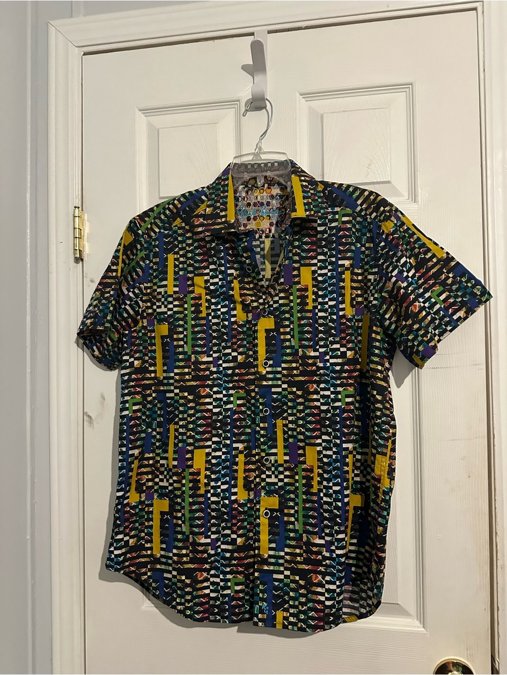 Classic Multicolor Geometric Short Sleeve Button-Down Shirt